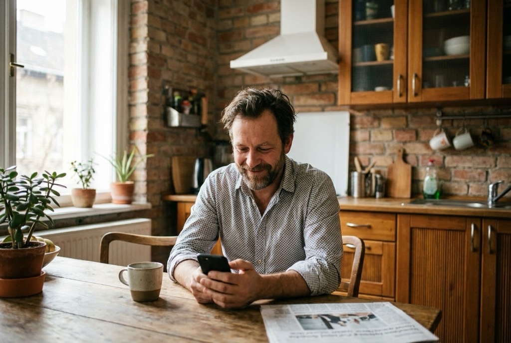 Magyar főbérlő reggeli kávé mellett a RentTab appal